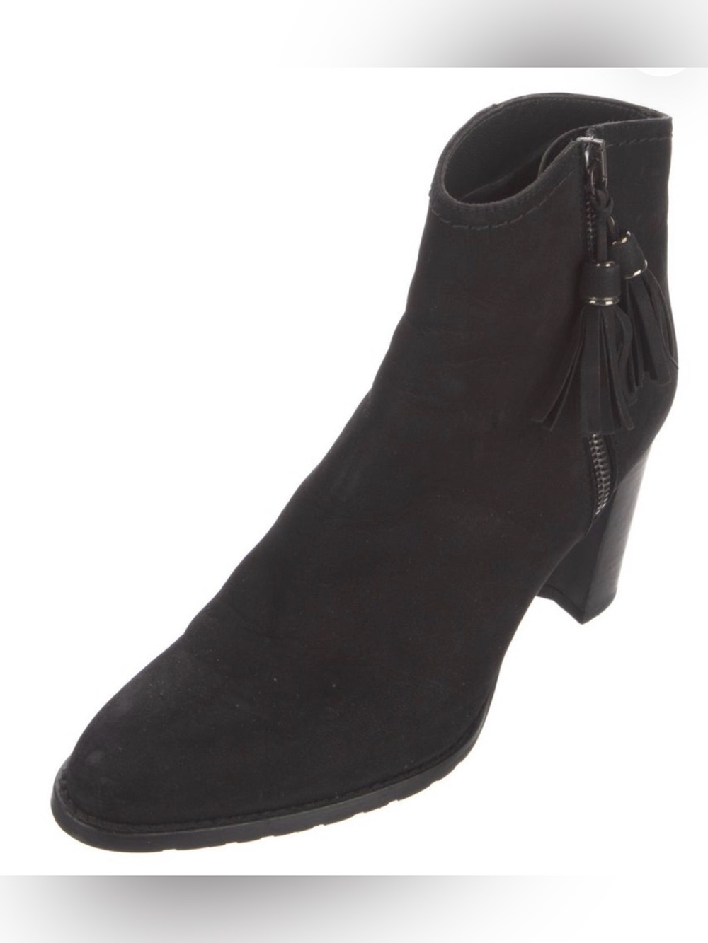 Stuart Weitzman Prancing Black Nubuck Tassel Ankle Boots Size 7.5
